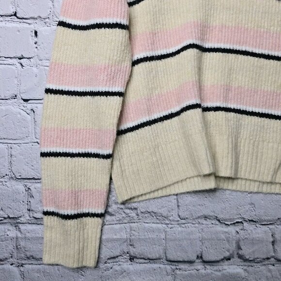 HM Divided Wool Blend Cream Pink Black Stripe Crew Neck Knit Sweater Size S - Picture 5 of 9